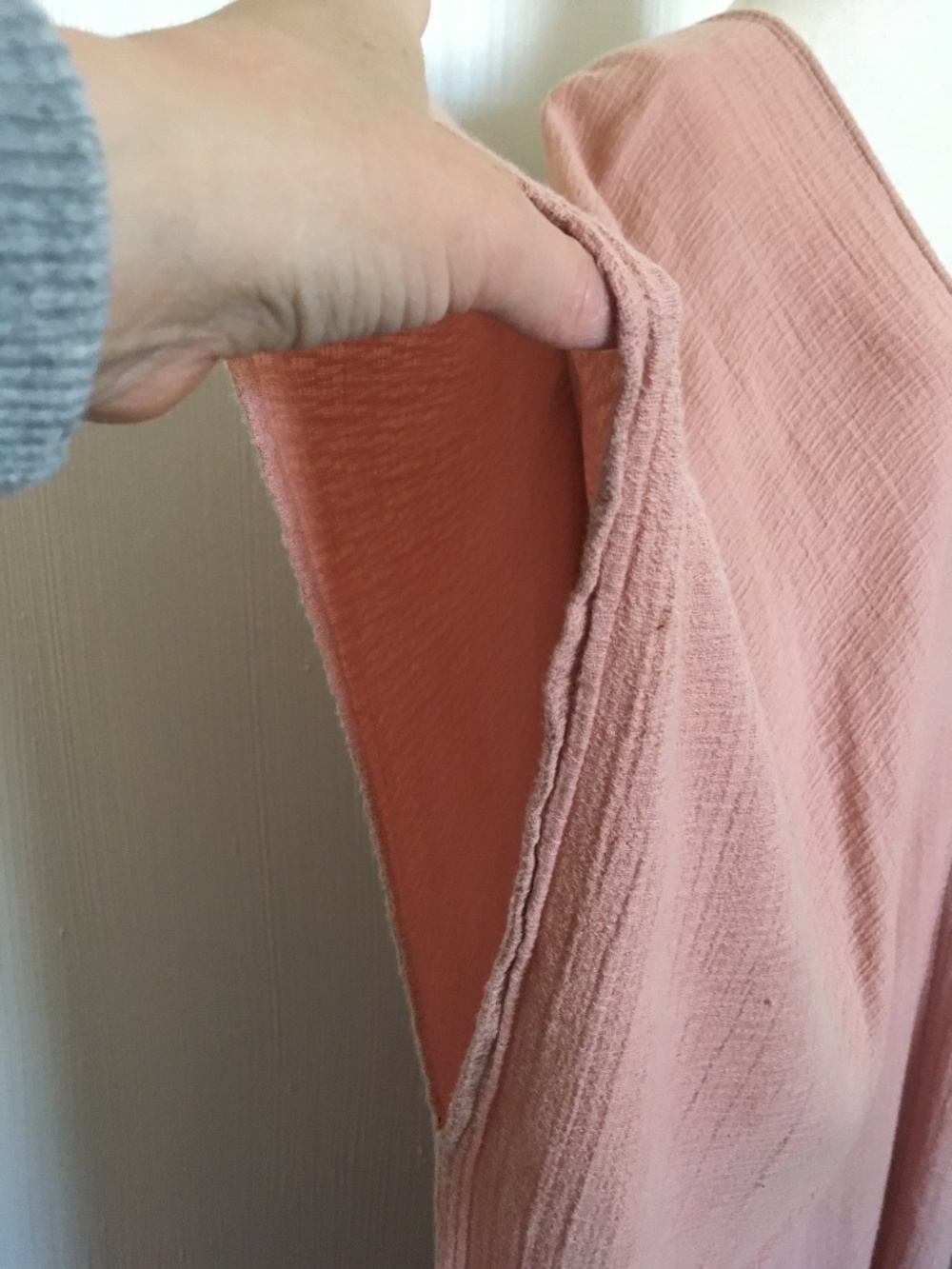 $178 Eileen Fisher Organic Cotton Salmon Pink Plunging Neckline Caftan Dress - Picture 6 of 10